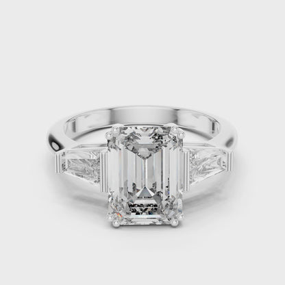14K Gold 3.00 CTW IGI-Certified Emerald-Cut Lab-Grown Diamond Three-Stone Engagement Ring