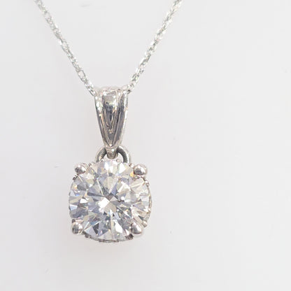 CERTIFIED 14KT White Gold Lab-Grown Diamond Hidden Halo Solitaire Necklace — 1.15 CTW