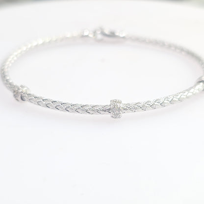 14Kt White Gold 6.31Gm Flex Rope Bangle With 0.15Ctw Natural Diamond