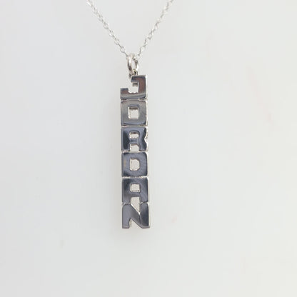 Jordan Vertical Name Necklace – Sterling Silver | Double Plate Design | 18" Chain Included