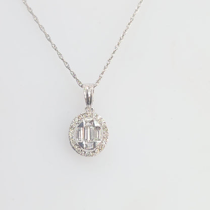0.40 CTW Round & Baguette Diamond Oval Halo Necklace Pendant – 10K White Gold
