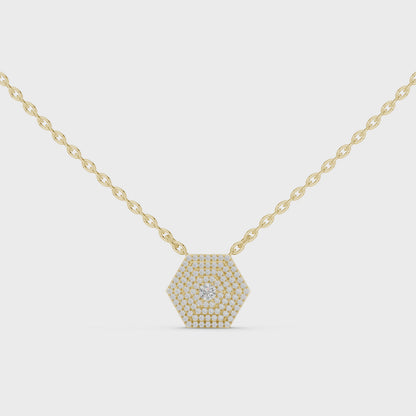 14KT Gold Hexagon Carpet Lab Grown Diamond Pendant – 0.60 CTW