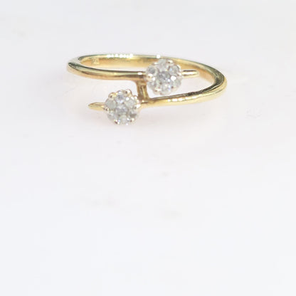 14K Yellow Gold 0.25 CTW Diamond Double Flower Bypass Ring – Size 6.5