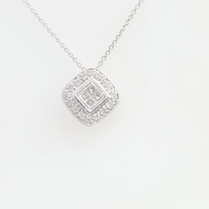 14Kt White Gold 0.50 CTW Diamond Halo Necklace Pendant