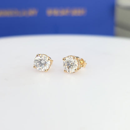 2.15 CTW Lab-Grown Diamond Hidden Halo Solitaire Stud Earrings-Yellow Gold