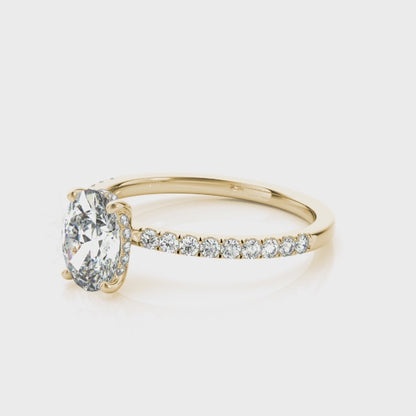 4CT Oval Center | F Color VS1 | 14K Gold Hidden Halo Lab-Grown Diamond Engagement Ring