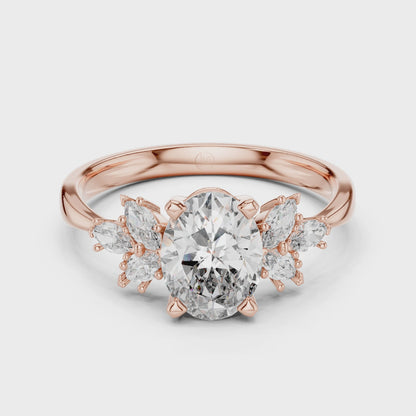 14K Gold 1.00 CTW IGI Certified Oval Lab-Grown Diamond Engagement Ring with Marquise Accents
