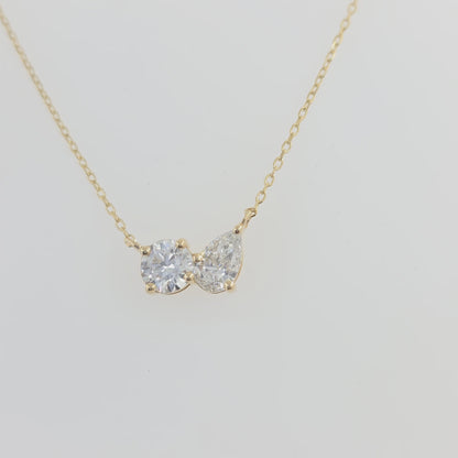 14KT Yellow Gold 1.81ctw Toi et Moi Diamond Necklace