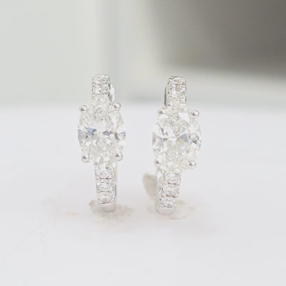 14KT White Gold   1.57 CTW  Oval Diamond Hoop Earrings