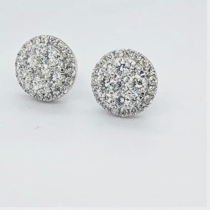 14KT White Gold 3.00 CTW Diamond Halo Cluster Earrings – EF/VS – IGL Certified – Luxury Screw Back Studs