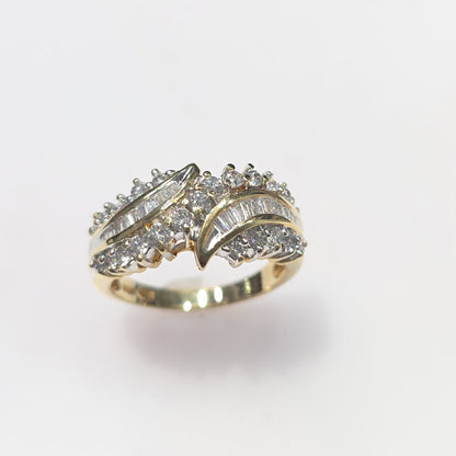 14KT Yellow Gold 0.75ct Round & Baguette Diamond Cocktail Ring