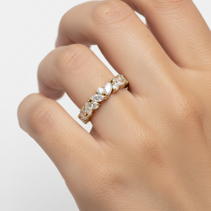 14KT Yellow Gold Marquise & Round Lab Grown Diamond Band | 0.70 CTW Diamond Ring | Stackable Wedding Band | Anniversary Gift