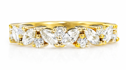 14KT Yellow Gold Marquise & Round Lab Grown Diamond Band | 0.70 CTW Diamond Ring | Stackable Wedding Band | Anniversary Gift