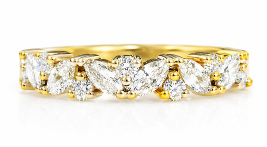14KT Yellow Gold Marquise & Round Lab Grown Diamond Band | 0.70 CTW Diamond Ring | Stackable Wedding Band | Anniversary Gift