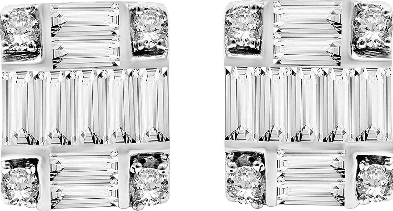 Round and Bagguette Diamond Stud Earrings - Pristine J LLC