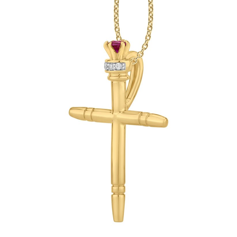 Ruby & Diamond Crown Cross Pendant - Pristine J LLC