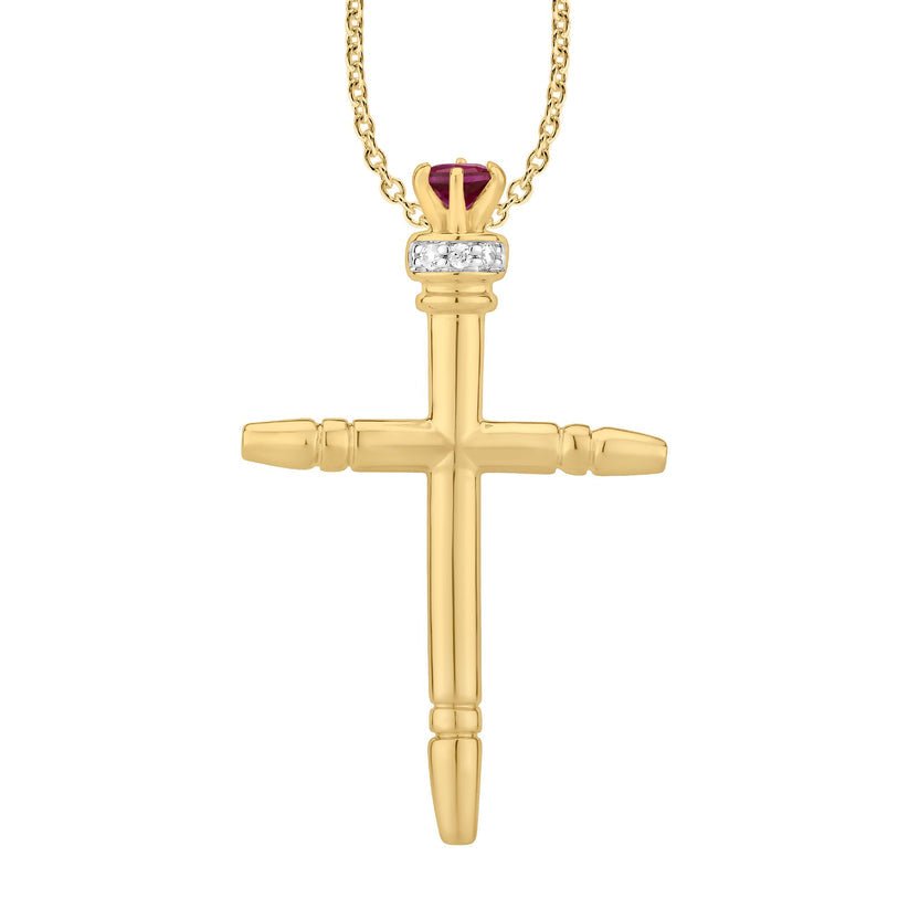 Ruby & Diamond Crown Cross Pendant - Pristine J LLC