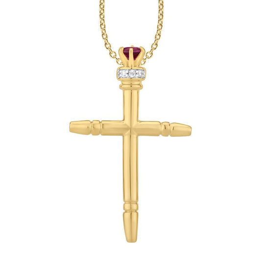 Ruby & Diamond Crown Cross Pendant - Pristine J LLC