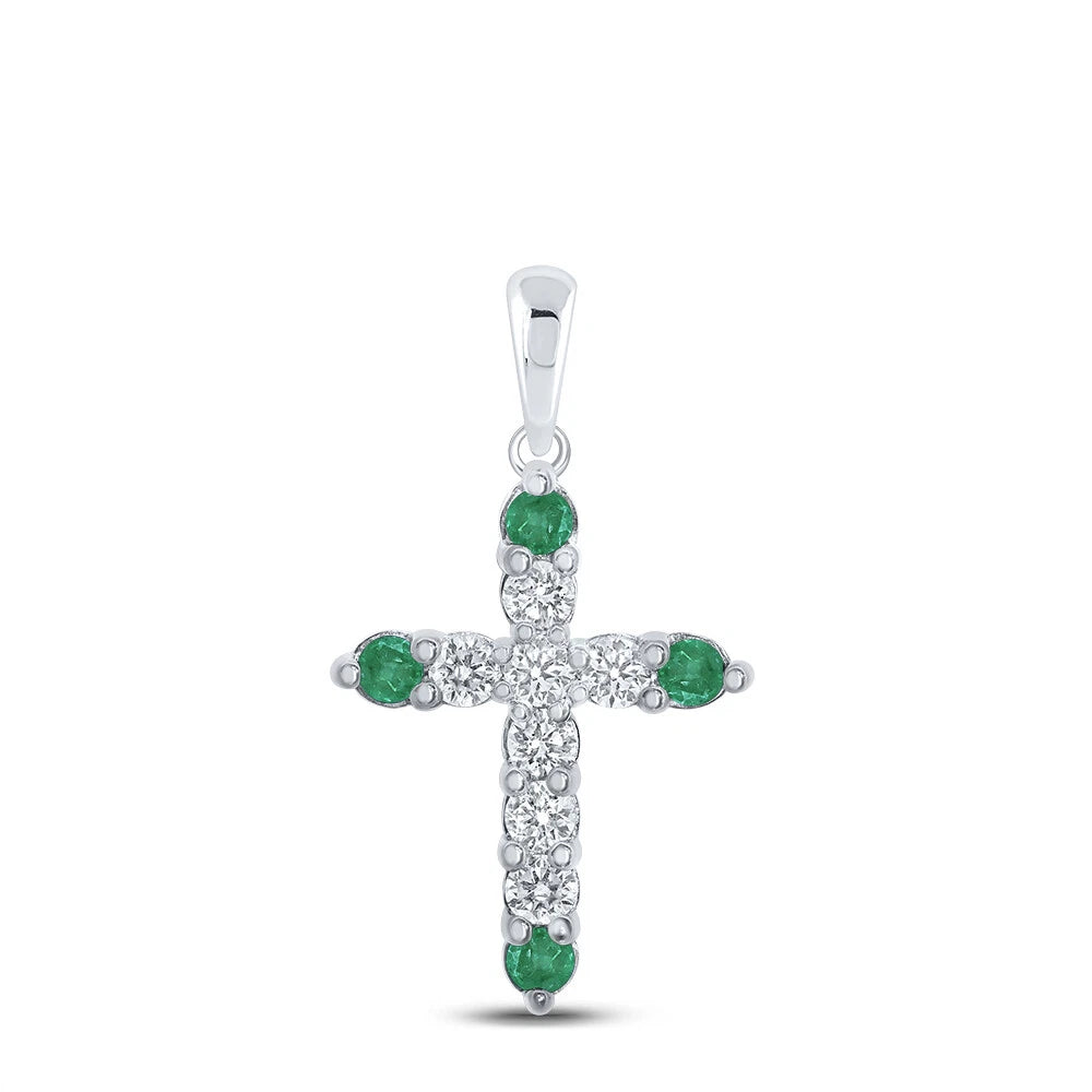 0.20ctw Natural Emerald  and Diamond Cross Pendant