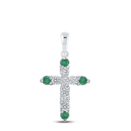 0.20ctw Natural Emerald  and Diamond Cross Pendant