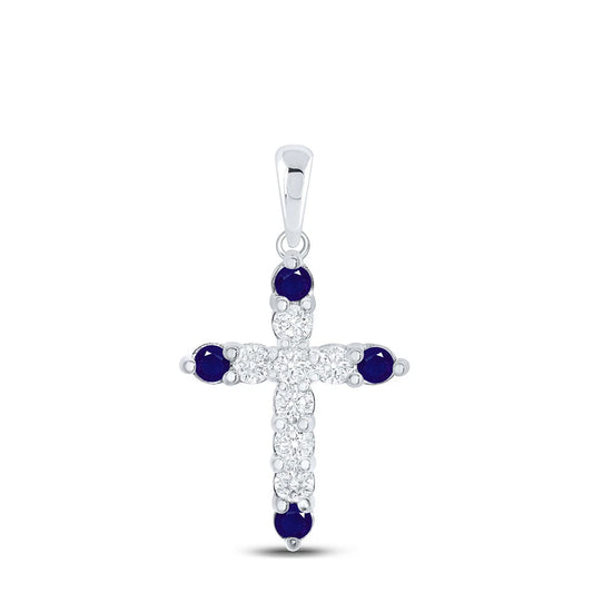 0.25ctw Natural Blue Sapphire and Diamond Cross Pendant