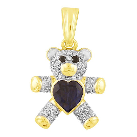 Teddy Bear Blue Sapphire Gemstone - Diamond Pendant - Pristine J LLC