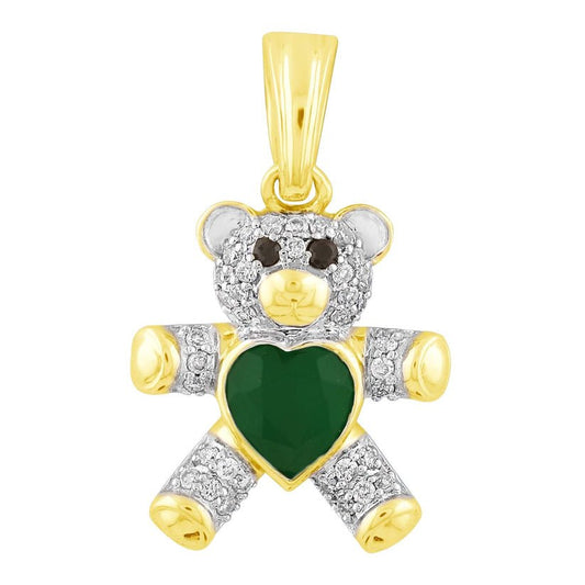 Teddy Bear Green Emerald Gemstone - Diamond Pendant - Pristine J LLC