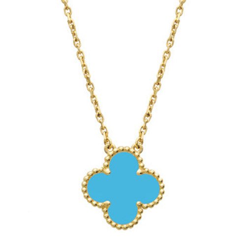 Turquoise Clover Necklace In 18kt Yellow Gold - Pristine J LLC